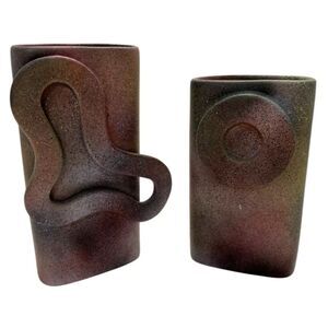 2-Piece Of Stunning Multi Colors Textured Ceramic Vases- Home Decor